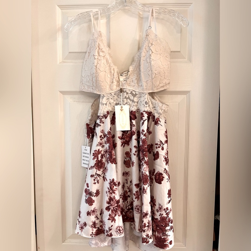Joyfolie mini dress silky bottom lace top